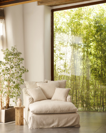 Funda para sillón de algodón y lino color beige de 115x170cm