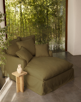 Funda para sillón de algodón y lino color verde de 115x170cm