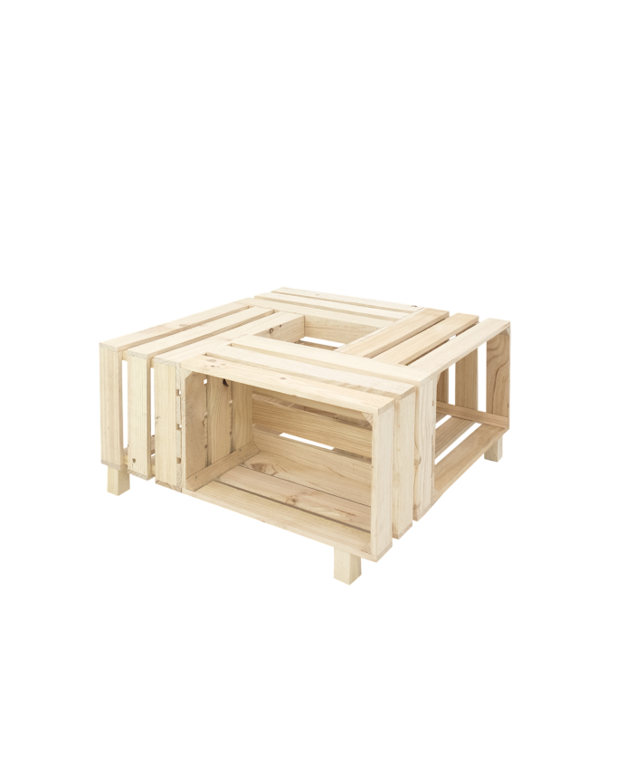 Mesa de centro de madera maciza en tono natural de 75x75x32,5cm