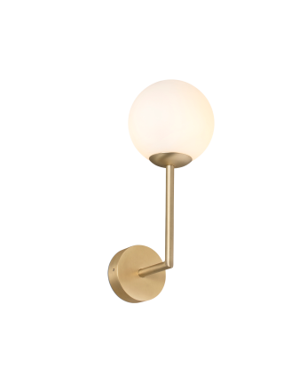 Lámpara de pared dorada elaborada con estructura de metal y difusor de cristal.