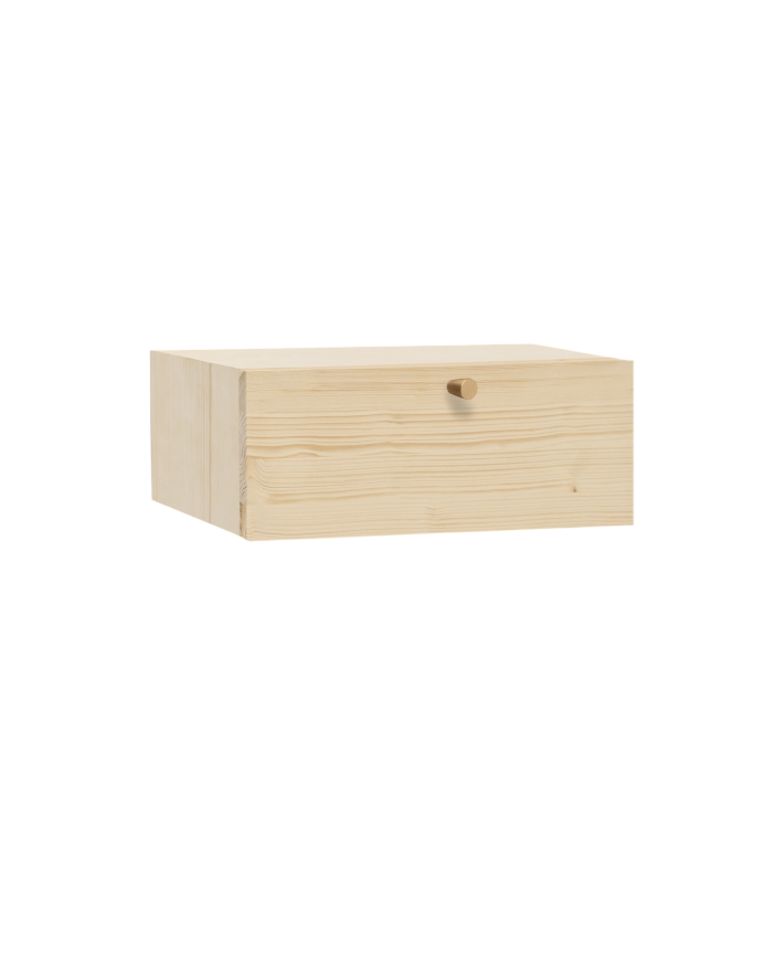 Mesita de noche de madera maciza flotante con tirador en tono natural de 40cm