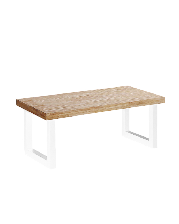 Mesa de centro elevable de madera maciza con patas de hierro color blanco de 43x120cm