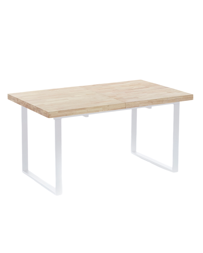 Mesa de comedor de madera maciza extensible con patas de hierro de color blanco de 140x76cm.