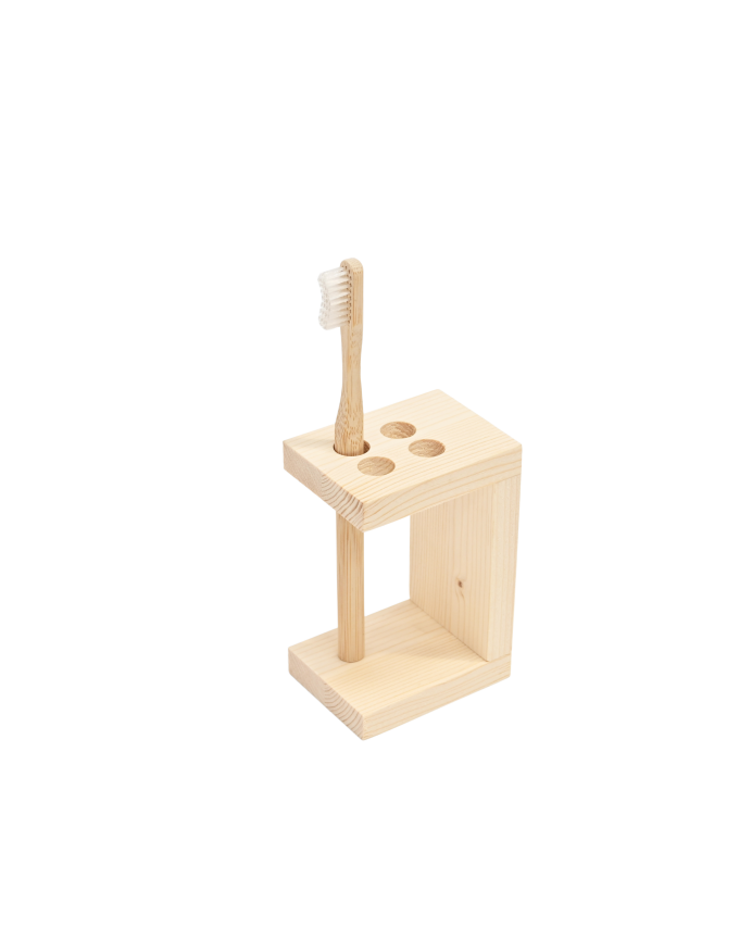 Soporte para cepillos de dientes de madera maciza tono natural de 12x6cm