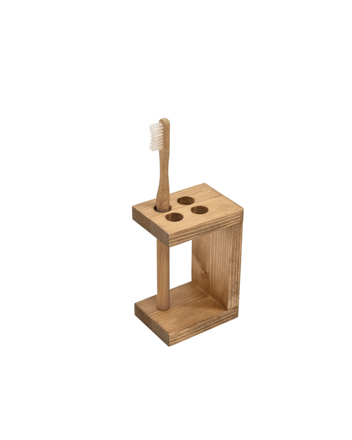 Soporte para cepillos de dientes de madera maciza tono roble oscuro de 12x6cm