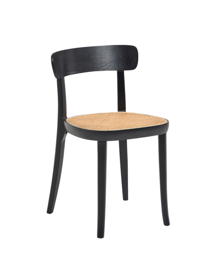 Sillas de madera de haya con asiento de chapa de fresno y ratán estilo cannage tono negro de 75x44cm