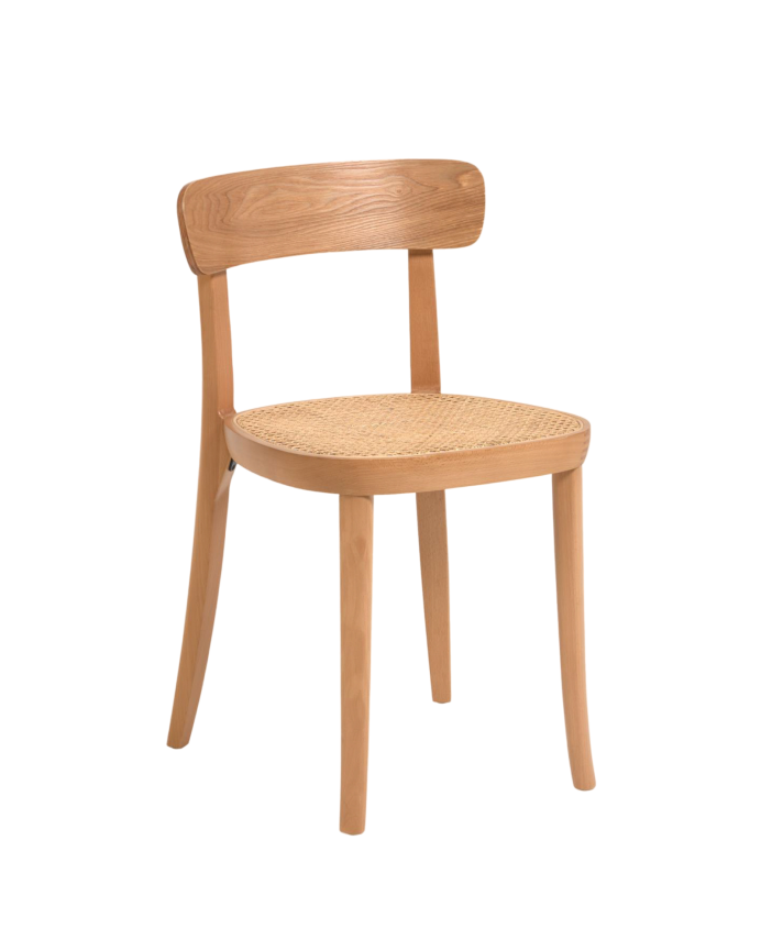 Sillas de madera de haya con asiento de chapa de fresno y ratán estilo cannage tono natural de 75x44cm