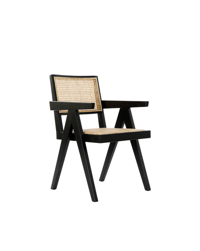 Sillon de madera de olmo con asiento y respaldo de cannage tono negro de 86x56.5cm