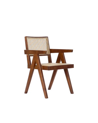 Sillon de madera de olmo con asiento y respaldo de cannage tono marrón de 86x56.5cm