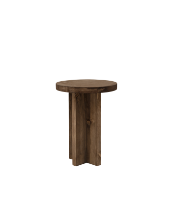Taburete de madera maciza en tono nogal de 45x35cm