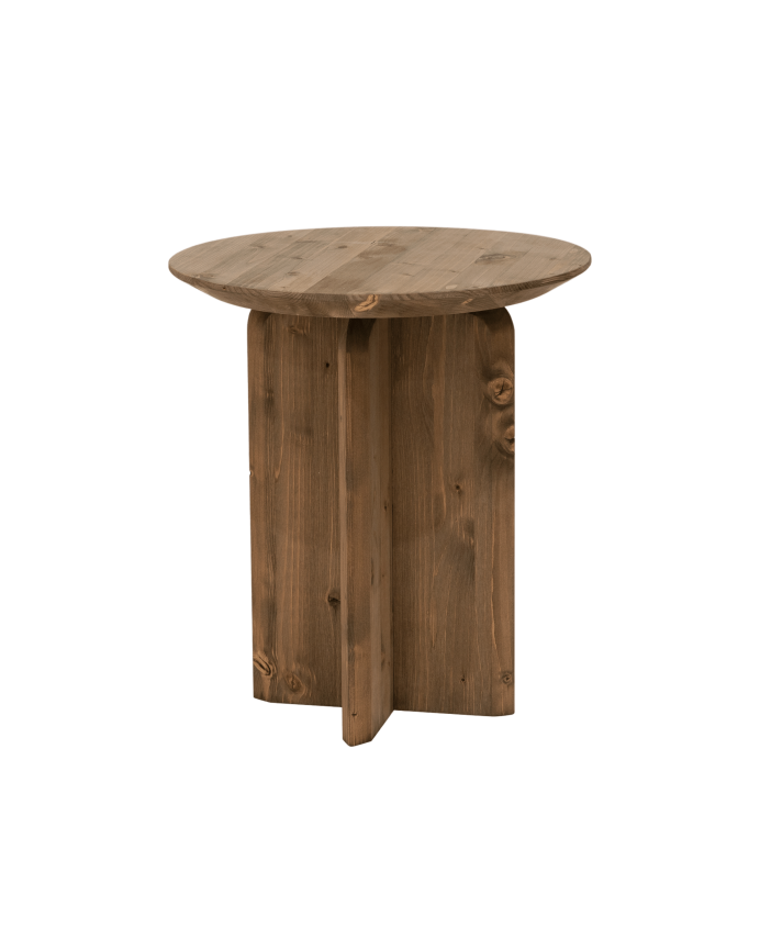 Mesa auxiliar de madera maciza en tono roble oscuro de 50x45cm