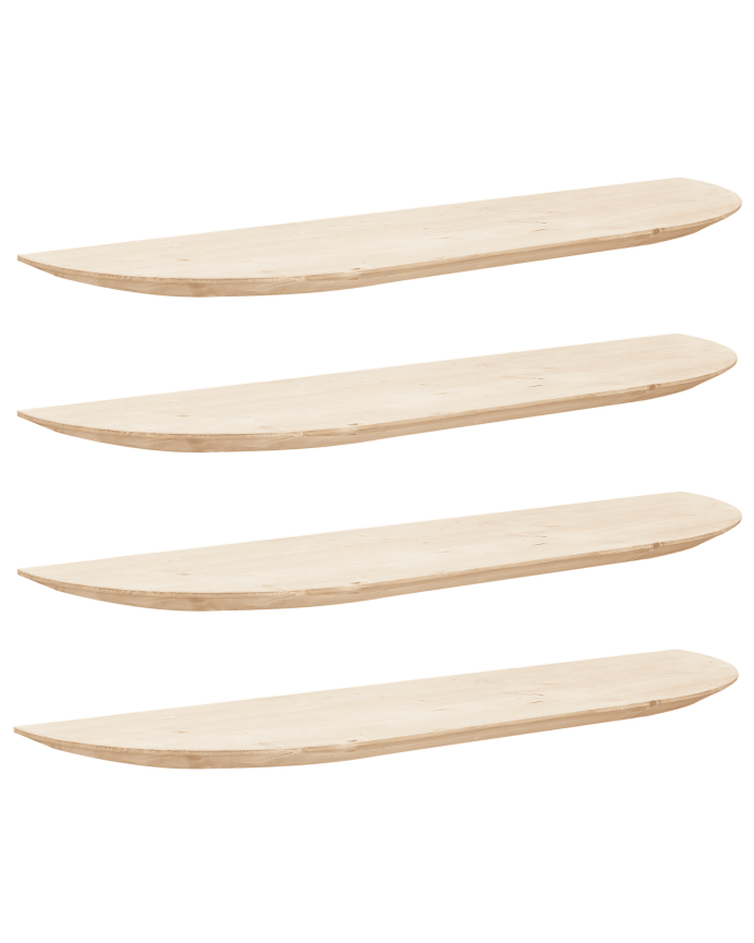 Pack 4 estanterías redondeadas de madera maciza flotantes tono natural varias medidas