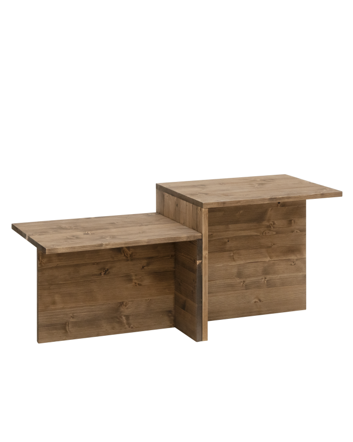 Mesa de centro 2 piezas de madera maciza en tono roble oscuro de 100x44,6cm