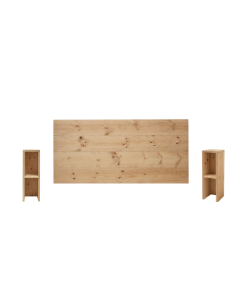 Pack cabecero y mesitas de madera maciza en tono roble medio de varias medidas
