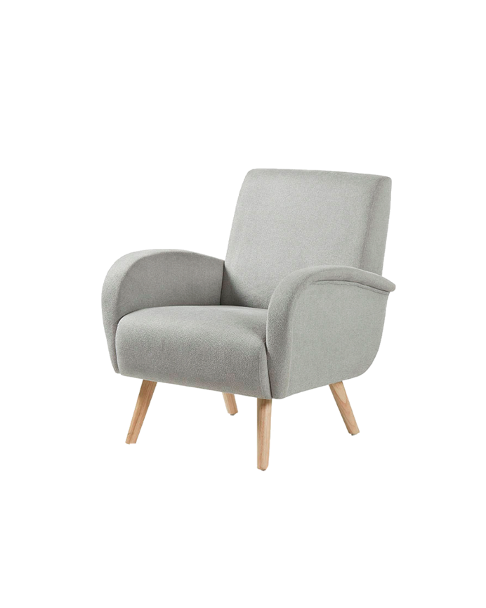 Butaca de madera maciza con asiento de espuma y fibra en color gris de 75x74cm