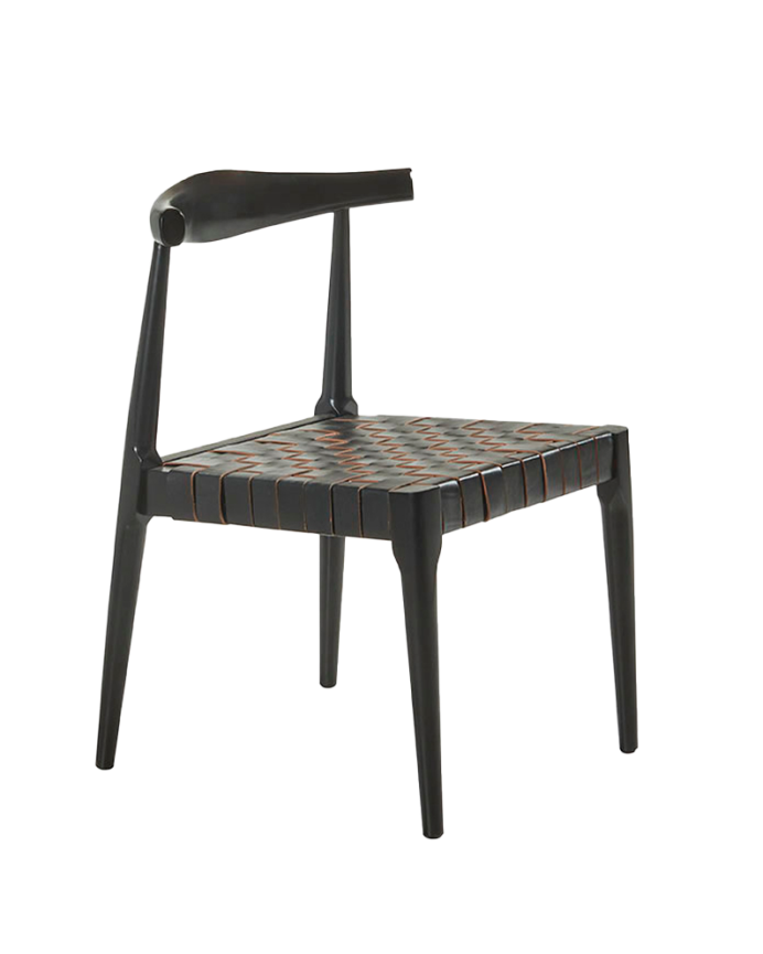 Silla de madera maciza con asiento trenzado negro y patas en tono negro de 77cm 