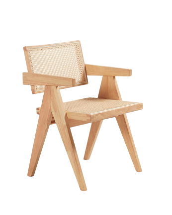 Silla de madera maciza con respaldo y asiento de cannage en tono natural de 80cm