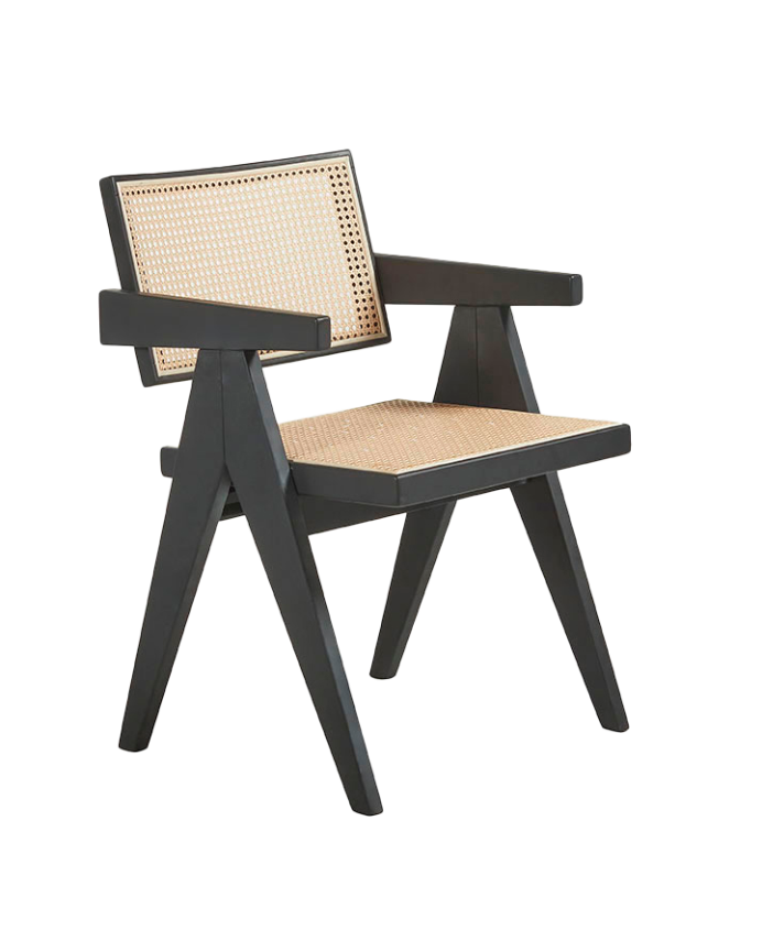 Silla de madera maciza con respaldo y asiento de cannage en tono negro de 80cm