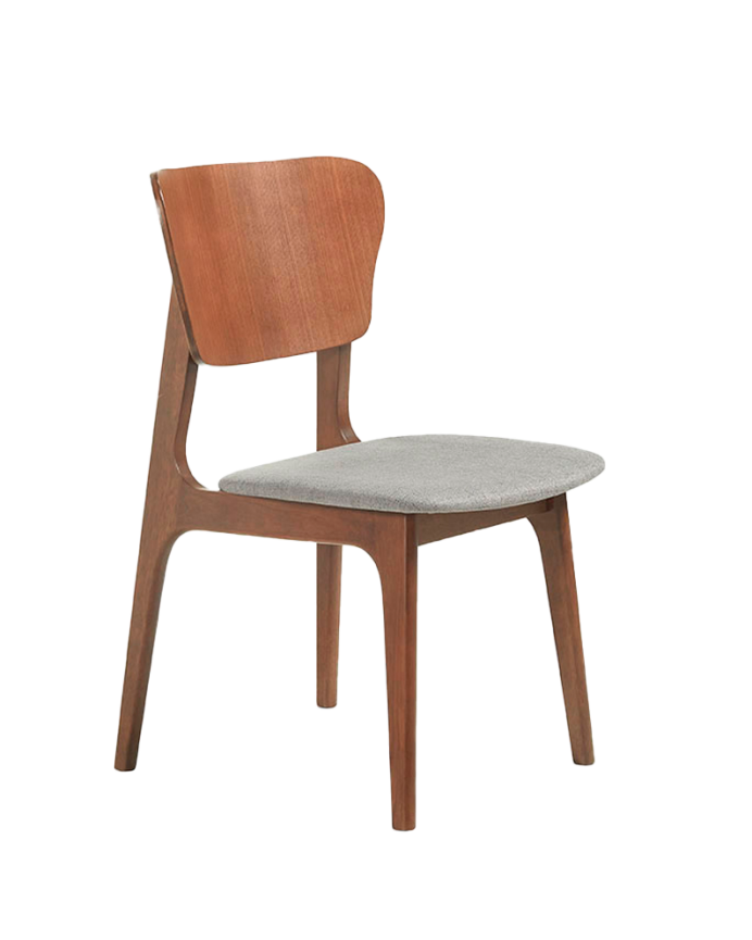 Silla de madera maciza con asiento tapizado en tono nogal de 83,5cm