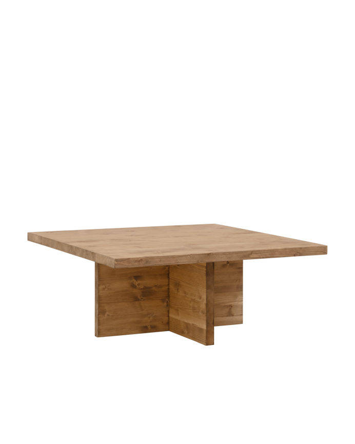 Mesa de centro cuadrada de madera maciza en tono roble oscuro de 80x80cm