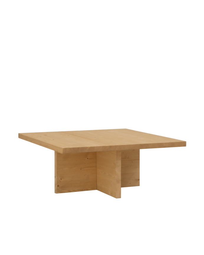 Mesa de centro cuadrada de madera maciza en tono roble medio de 80x80cm