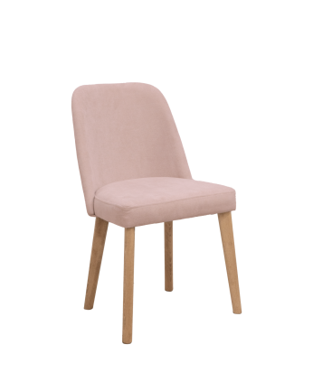 Silla tapizada de color rosa con patas de madera en tono roble oscuro de 87cm