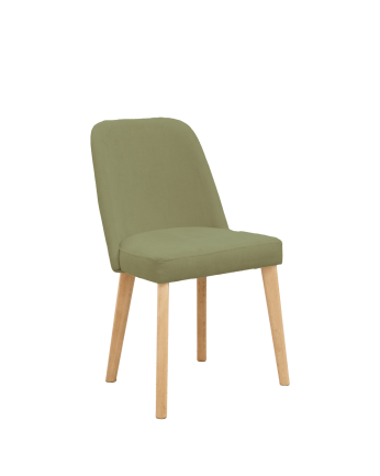 Silla tapizada de color caqui con patas de madera en tono roble medio de 87cm