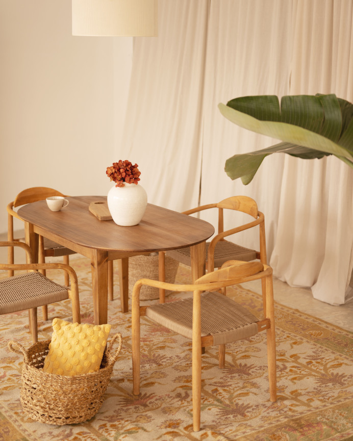 Mesa de comedor de madera maciza ovalada en tono roble oscuro de varias medidas