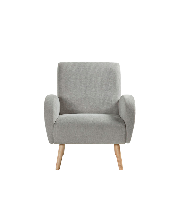 Butaca de madera maciza con asiento de espuma y fibra en color gris de 75x74cm