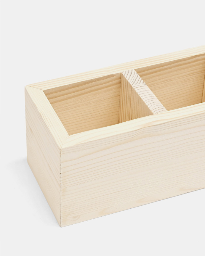 Organizador con cuatro departamentos de madera maciza tono natural de 10x40cm