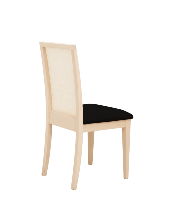 Silla tapizada de color negro con patas de madera en tono natural de 95,5cm