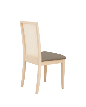 Silla tapizada de color marrón topo con patas de madera en tono natural de 95,5cm