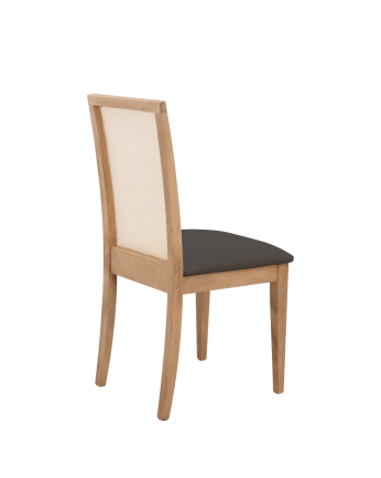 Silla tapizada de color gris marengo con patas de madera en tono roble oscuro de 95,5cm