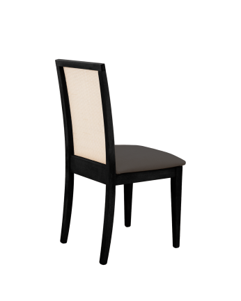 Silla tapizada de color gris marengo con patas de madera en tono negro de 95,5cm