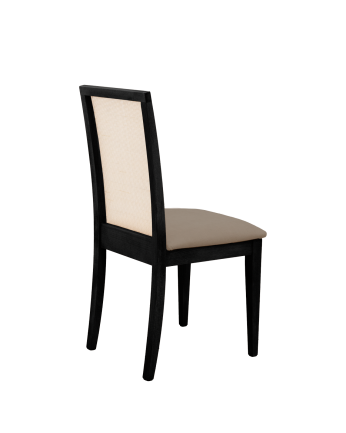 Silla tapizada de color marrón topo con patas de madera en tono negro de 95,5cm