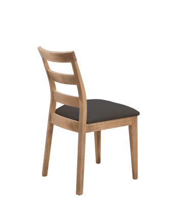 Silla tapizada de color gris marengo con patas de madera en tono roble oscuro de 89cm