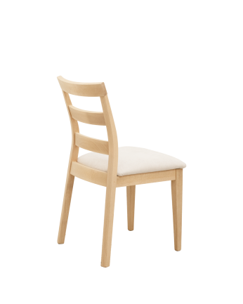 Silla tapizada de color piedra con patas de madera en tono roble medio de 89cm