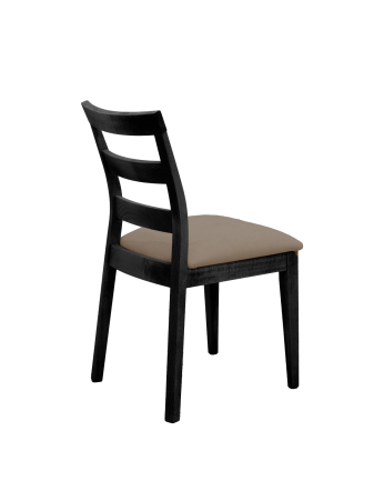 Silla tapizada de color marrón topo con patas de madera en tono negro de 89cm