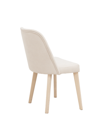 Silla tapizada de color piedra con patas de madera en tono natural de 87cm