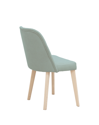 Silla tapizada de color aguamarina con patas de madera en tono natural de 87cm