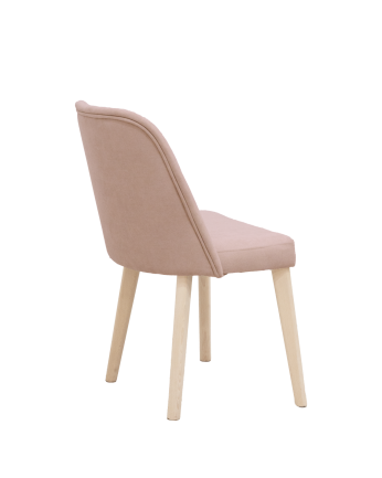 Silla tapizada de color rosa con patas de madera en tono natural de 87cm