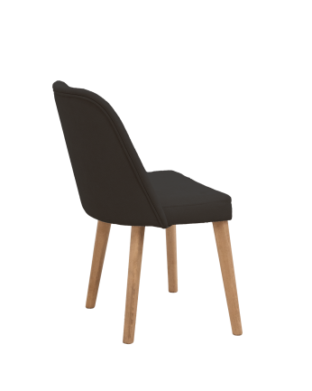 Silla tapizada de color negro con patas de madera en tono roble oscuro de 87cm