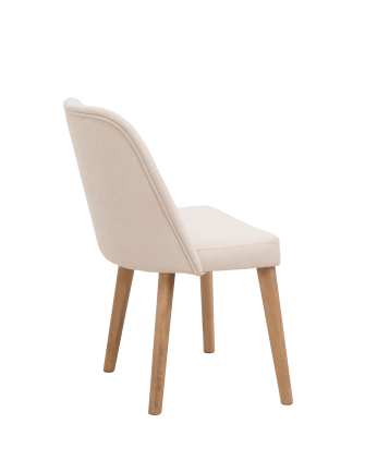 Silla tapizada de color piedra con patas de madera en tono roble oscuro de 87cm