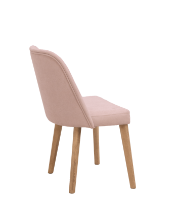 Silla tapizada de color rosa con patas de madera en tono roble oscuro de 87cm