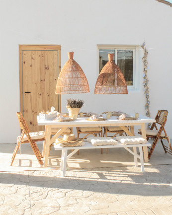 Banqueta de madera maciza en tono blanco de 120x45cm