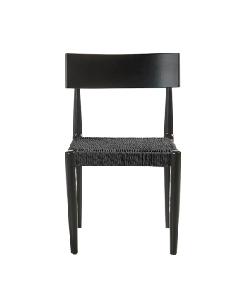 Silla de madera maciza con asiento de cuerda en tono negro de 77,5cm