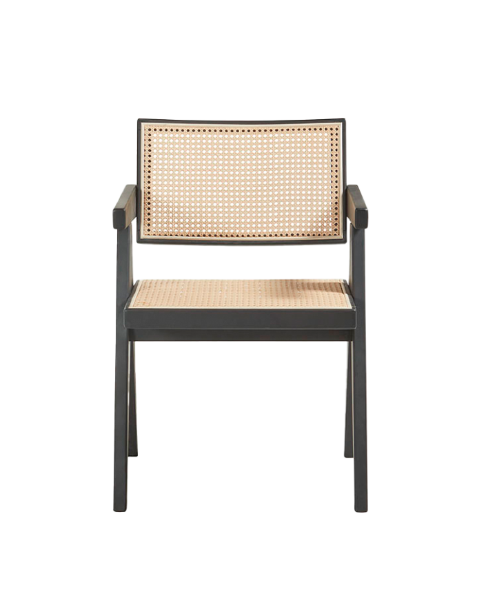 Silla de madera maciza con respaldo y asiento de cannage en tono negro de 80cm