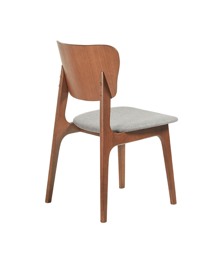 Silla de madera maciza con asiento tapizado en tono nogal de 83,5cm