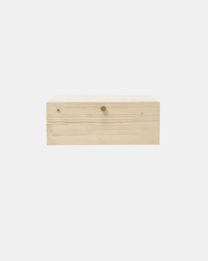 Mesita de noche de madera maciza flotante con tirador en tono natural de 40cm