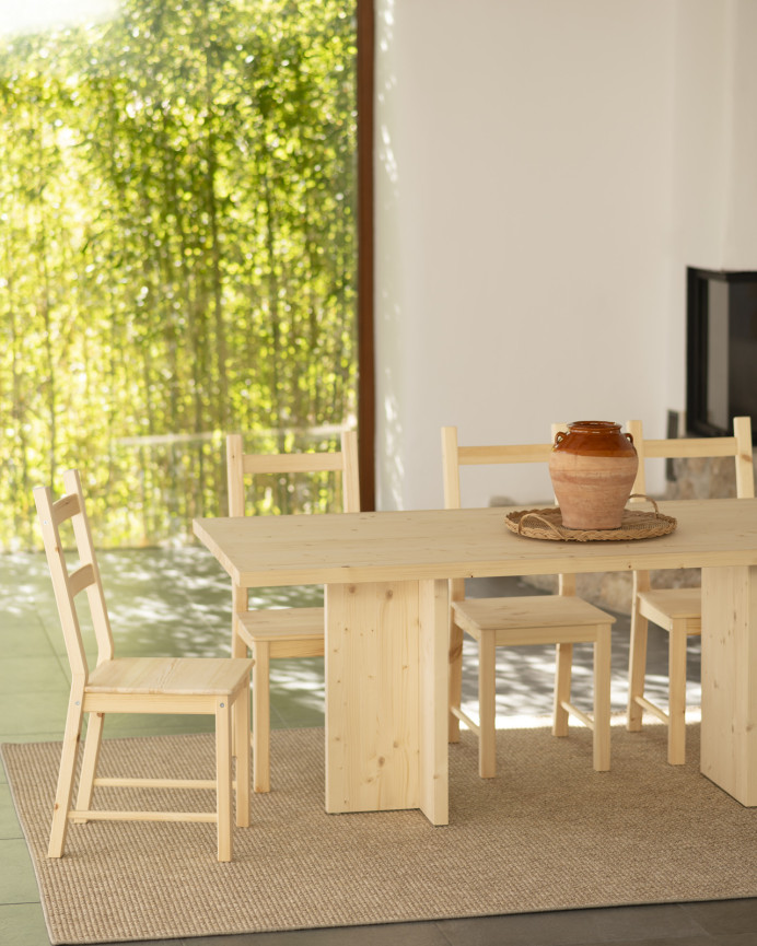 Mesa de comedor de madera maciza en tono natural de varias medidas